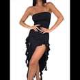 thumbnail image 3 of Vestido de Fiesta Elegante de Verano para Mujer, Sin Tirantes, Tubo, Midi, Ajustado, con Volantes Irregulares y Borlas Negro M, 3 of 8