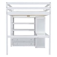 thumbnail image 4 of Full Size Loft Bed with Wardrobe & Desk, Wooden Loft Bed with Built-in Storage Shelves, 2 Drawers, Full Guardrail, Space Saving Bedroom Furniture,White, 4 of 9