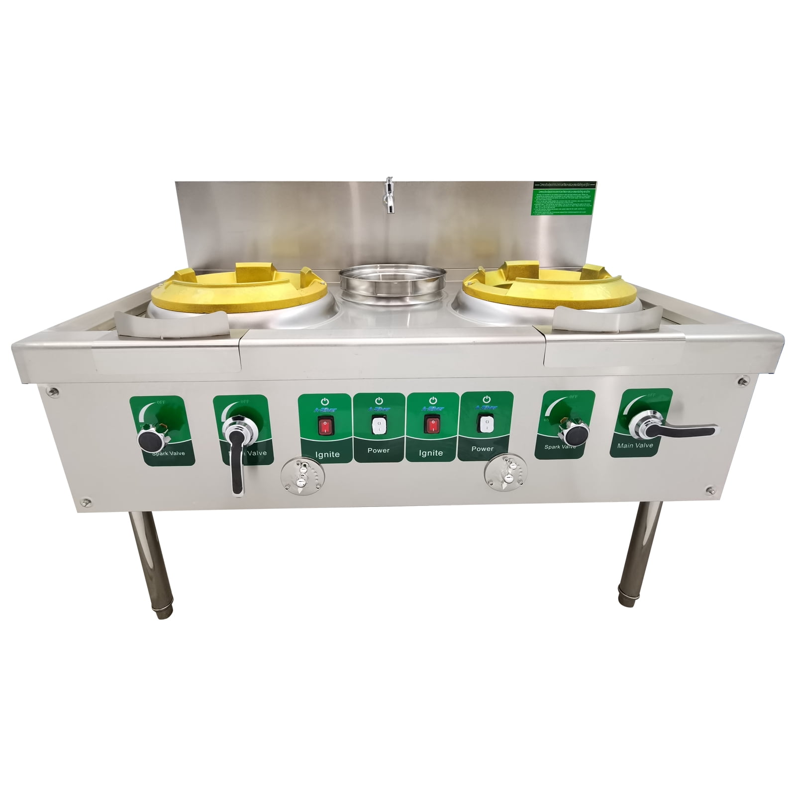 LPG and Natural Gas Chamber Double Burner High Fire Stove Commercial Gas Wok Gas Stove with Baffle AC110V