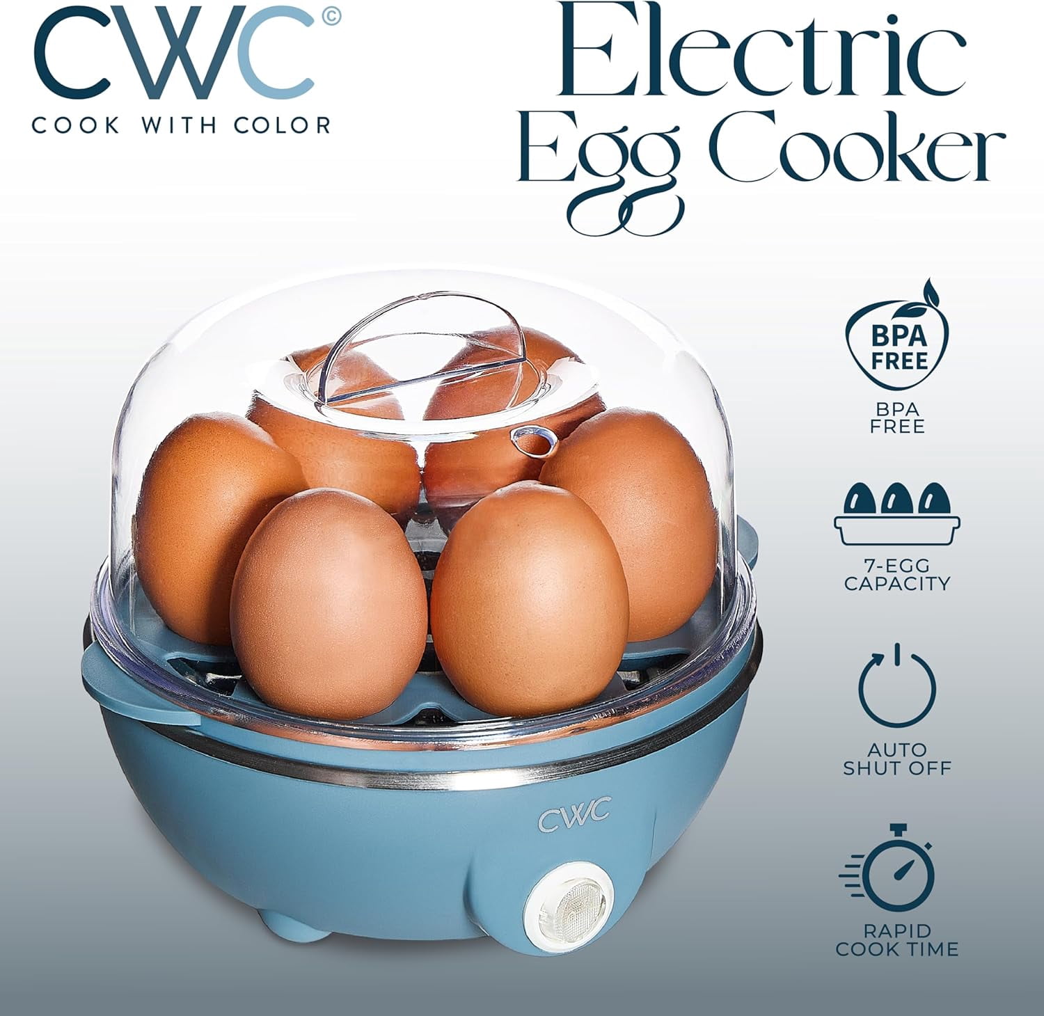 COOK WITH COLOR Electric Egg Cooker 350-Watt Egg Steamer and Omelette Maker, Blue