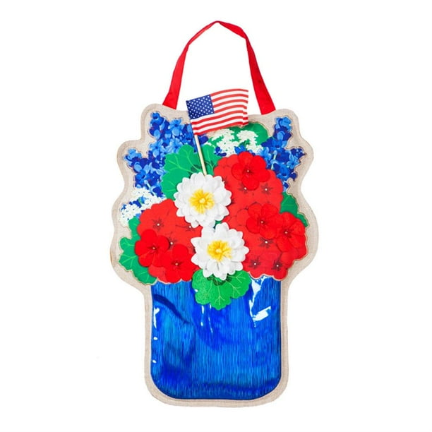 Evergreen Door Decor Patriotic Floral Mason Jar