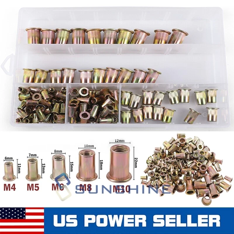 CIRCLE- 120Pcs M3/M4/M5/M6/M8/M10 Zinc Steel Rivet Nut Kit Rivnut Nutsert Assort Metric