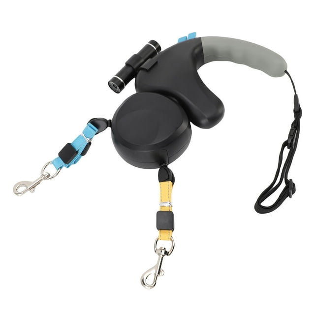 2 Laisses Rétractables pour Chien Rotation 360 Double Tête avec Lumière LED 3 Mètres Adaptées pour Poids < 22,7kg / 50 Lb