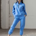 thumbnail image 3 of Dengjunhu Women's 2 Piece Autumn Outfits Sweatsuit Casual Loose Warm Stand Collar Elastic Waist Lady Autumn Tracksuit Set, 3 of 8