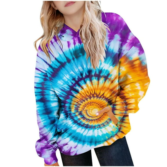 Tie Dye Hoodies for Teen Girls Trendy Preppy Hooded Oversized Cute Sweatshirts Long Sleeve Y2k Gradient Hoodies for Girl Boy