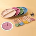 thumbnail image 2 of SNNROO 3pcs/Set 100% Silicone Baby Feeding Set With Suction Bottom Plate And Wooden Handle Spoon & Fork, 2 of 7