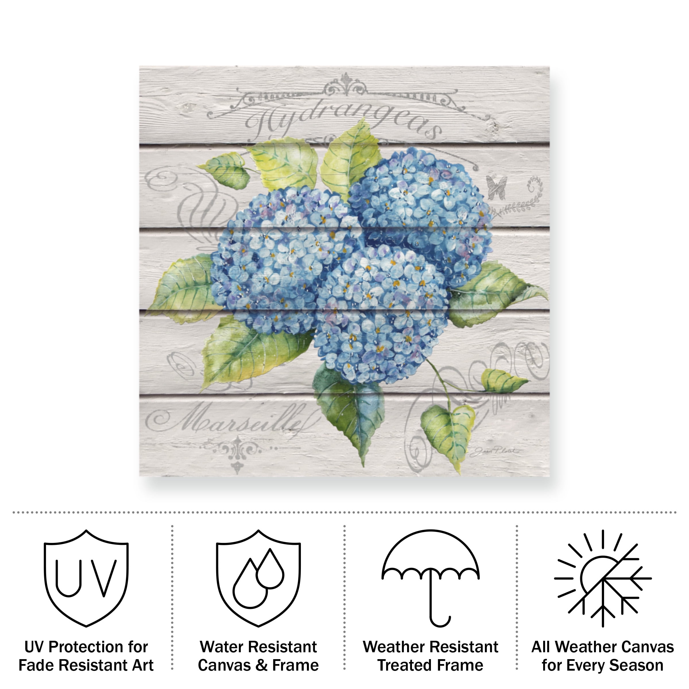 Jean Plout 'Blue Hydrangeas' Outdoor All-Weather Wall Decor