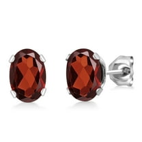 Gem Stone King 925 Sterling Silver Garnet Stud Earrings for Women Men (1.80 Cttw, Gemstone Birthstone, Oval 7X5MM)