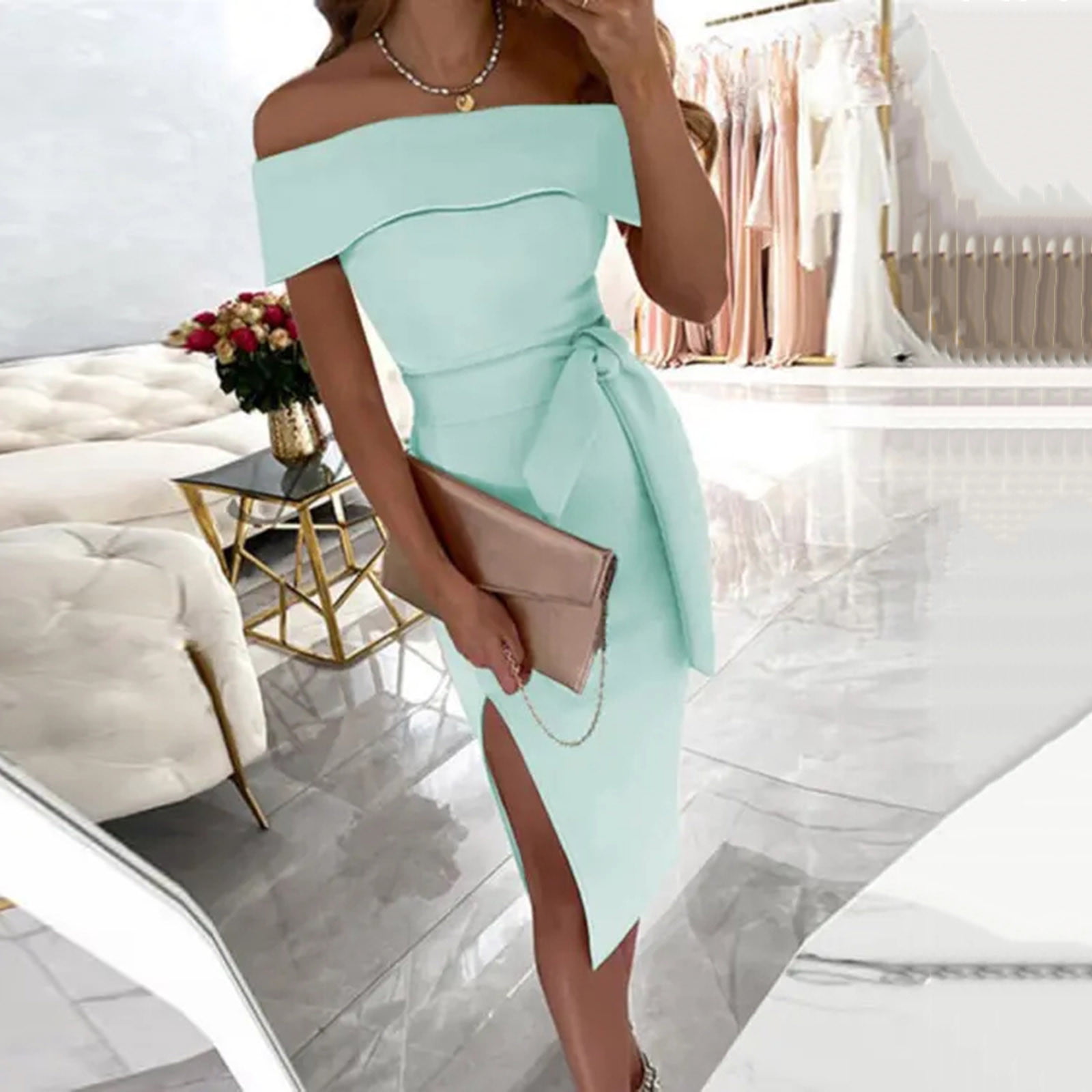 Plus Size Summer Dresses,Women's Summer Sexy Solid Slimming One