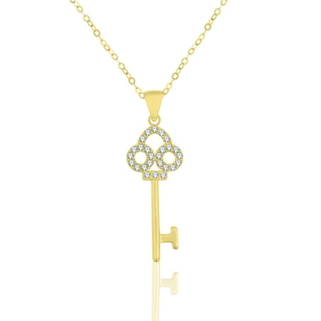 - Sterling Silver 18 Karat Yellow Gold Plating Crystal Key Necklace