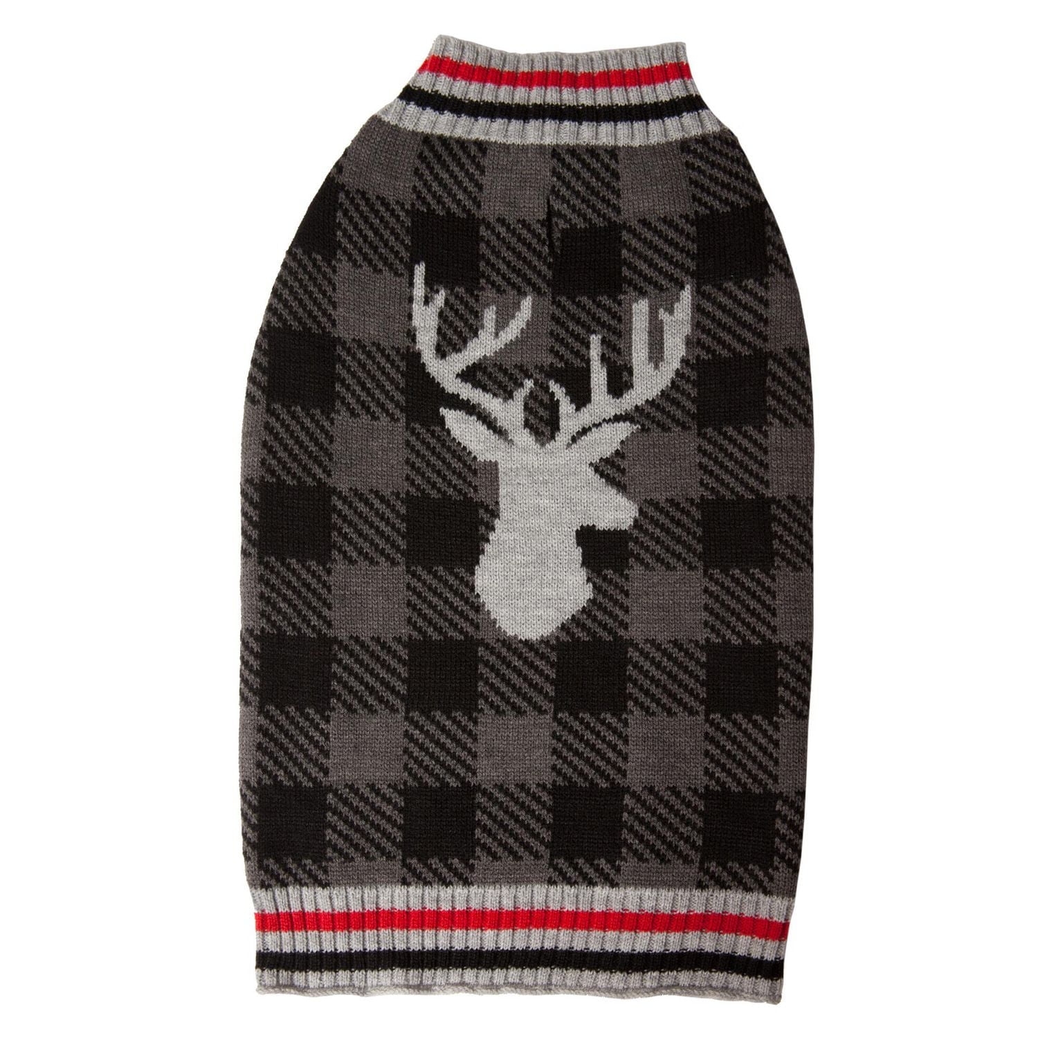 Holiday Time Grey Check Moose Dog Sweater