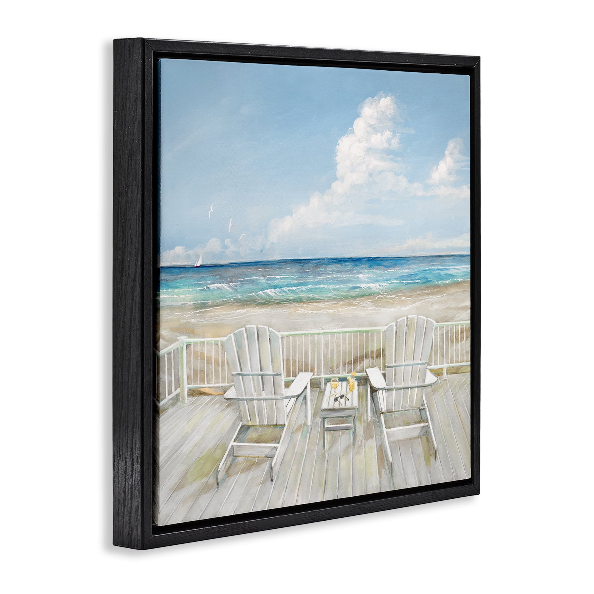 Stupell Industries Seats Overlooking Beach Nautical & Beach Painting Black Floater Framed Canvas Art Print Wall Art, 25 x 25