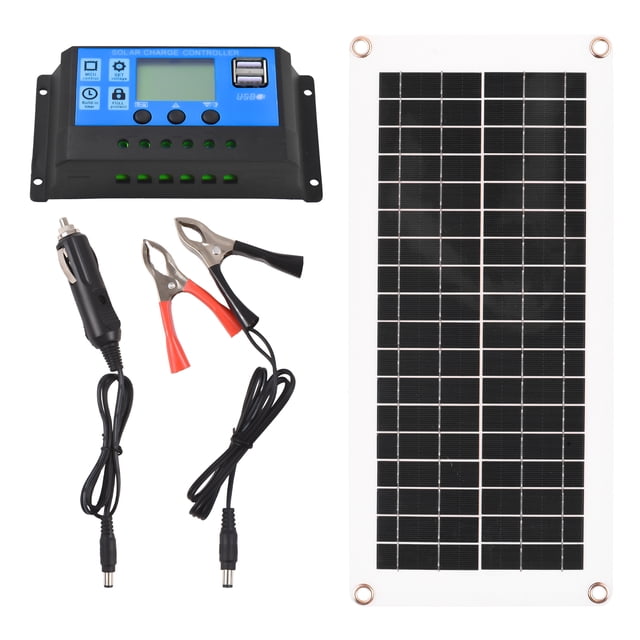 Zootealy 20W Polycrystalline Silicon Solar Panel Kit with IP6 Waterproof, 12V Dual USB Output Battery Panel Controller including 300W 40A PWM Controller, 2 Crocodile Clips, 4 Suction Cups, 1 Car