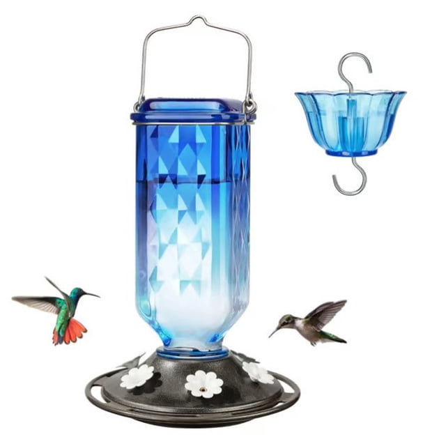 KoiLife Glass Hummingbird Feeder Bee Proof Hummingbird Feeder Small Hummingbird Feeder Oriole Feeder Glass Hummingbird Feeders 10" Blue Gradient Lamp Shape Hummingbird Feeder