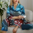 thumbnail image 5 of KLL Cartoon Cute Shark Print Women's Long Sleeve Pajamas with Pants Sleepwear Loungewear 2 Set-Large, 5 of 7