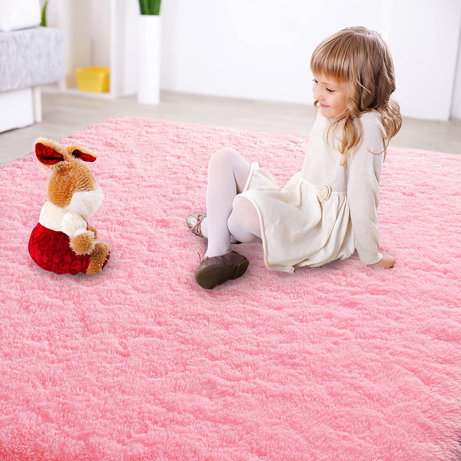 Lochas Soft Indoor Modern Area Rugs Fluffy Living Room Carpets for Children Bedroom Home Decor Nursery Rug 4' x 5.3', Pink