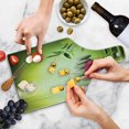 thumbnail image 4 of Spa Cutting Board, Stones and Bamboo Leaves on the Water Pool Freshness Relaxing Theme, Decorative Tempered Glass Cutting and Serving Board, Wine Bottle Shape, Apple Green Magenta, by Ambesonne, 4 of 5