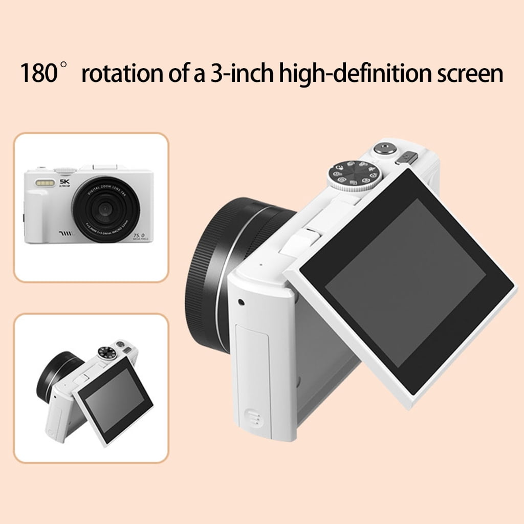 Vlog Digital Camera With Flip Screen 5K 75MP Photos 18X Zooming Auto Focusing