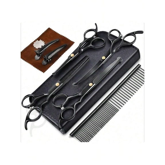 10-In-1 Professional Pet Grooming Scissors Set With Safety Round Tip (Dogs/Cat Hair Cutting Trimming Thinning Shears With Curved Scissors) For DIY Home Salon