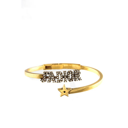 Pre-owned|Christian Dior Womens Gold Tone Jadior Crystal Bangle Bracelet