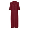 thumbnail image 3 of Birdeem Robe Décontractée Mode Col en V Boutons Manches Longues Coton Lin Poche Robes Longues Unies, 3 of 5