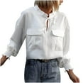 thumbnail image 2 of Pompotops Chemise Décontractée de Mode pour Femme à Lacets avec Poche, Manches Longues, Col Rond, Haut/chemise, Liquidation, 2 of 4