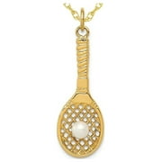 Tennis Racquet Pendant Necklace in 14K White Gold with Freshwater Cultured Pearl Ball