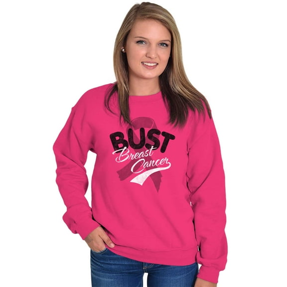 Bust Breast Cancer Pink Ribbon BCA Women Crewneck Sweatshirt Brisco Brands L