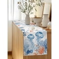 thumbnail image 5 of Summer Ocean Table Runner, Blue Jellyfish Orange Corals Shells Starfish Cotton Linen Kitchen Table Decoration Washable Dining Tabletop Runners for Home Party Decor 13x108 Inches, 5 of 9