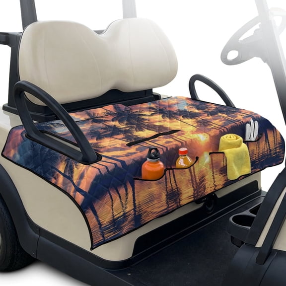 Pzuqiu Tropical Sunset Beach Golf Cart Seat Covers Wear-resistant, for Golf Carts, Foldable Golf Cart Seat Cover, Compatible with Yamaha Club Car