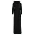 thumbnail image 4 of Ygbgbb Womens Fall Dresses Pleated Waist Slit Side Casual Maxi Dress Wrap V-Neck Cold Shoulder Long Sleeve Dresses Solid Color Black S, 4 of 5
