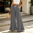 thumbnail image 2 of Gaukiv Womens Wide Leg Pants Smocked Waist Ruffle Hem Trousers Dark Gray XL, 2 of 6