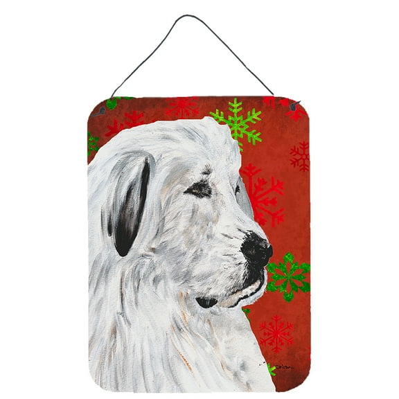 Great Pyrenees Red Snowflakes Holiday Wall or Door Hanging Prints
