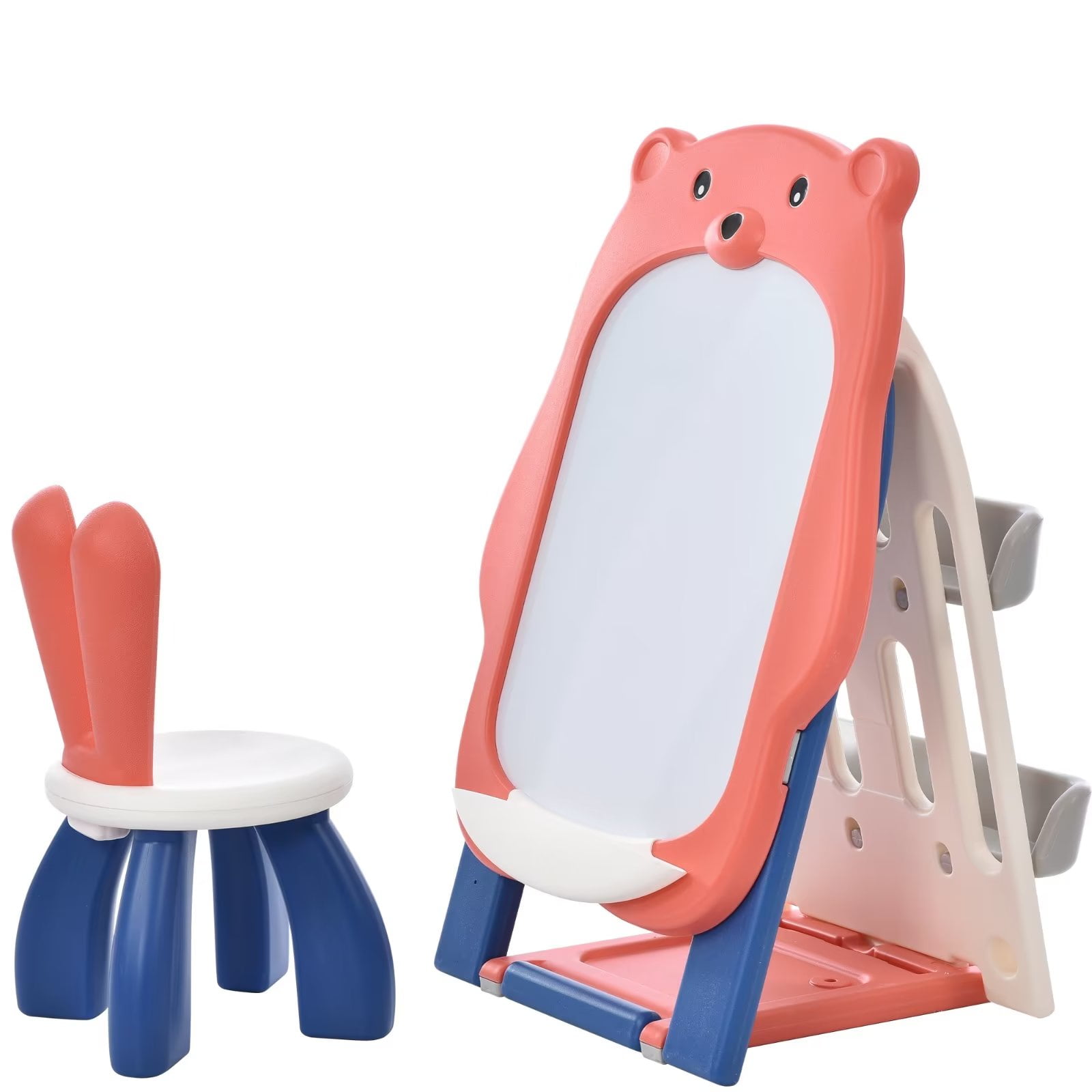 Folding Kids Art Easel with Stool and Adjustable Whiteboard, Foldable