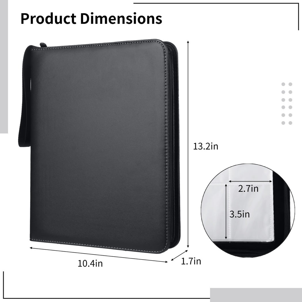 900-Pocket Trading Card Binder, Portable Card Binder with Removable Sheets, Sports Card Binder, PU Leather Storage Case with Zipper for Standard-sized Baseball, Football, Basketball Cards