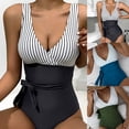 thumbnail image 1 of Neinkie Women V Neck One Piece Swimsuits Tummy Control Ruched Swimwear Halter Bathing Suit, 1 of 7
