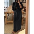 thumbnail image 2 of Women 2 Piece Skirt Sets Oversized Long Sleeve Top and Maxi Skirts Travel Vacation Set Black L, 2 of 7