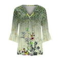 thumbnail image 4 of Penkiiy Women's Floral Print Puff Sleeve Cardigan Loose Cover Up Blouse Tops 3/4 Sleeve Ruffle Open Front Button Cardigan Green for 2XL, 4 of 5