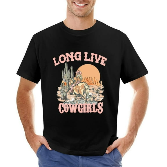 New Retro Western Style Men's T-Shirt Vintage Cowboy Rodeo Graphic Tee