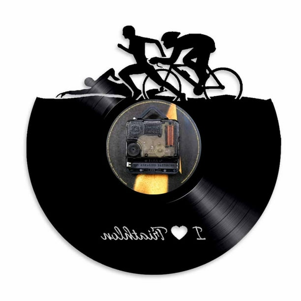 Reloj de pared retro con disco de vinilo Ironman Triathlon 30x30 cm