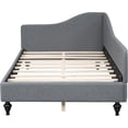 thumbnail image 4 of Twin Size Daybed, Upholstered Wooden Sofa Bed Frame with Headboard and Armrest, Linen Fabric, Sturdy Wood Slat Support, No Box Spring Needed, Easy Assembly, 4 of 9