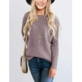 thumbnail image 2 of IFJIM Womens Pullover Sweaters Waffle Knit Long Sleeve Crewneck Tops Taro S, 2 of 4