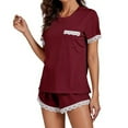 thumbnail image 4 of Viluyesy Round Neck T-Shirt and Shorts Set for Womens Solid Color Tops Elastic Waist Short Pants Shirt and Shorts Sets Two PC Wine Size XL, 4 of 8