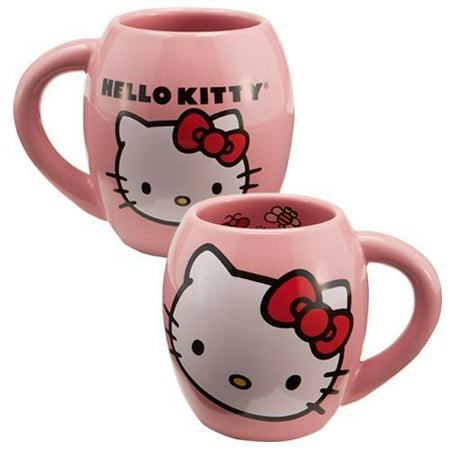 Vandor 18062 Hello Kitty 18 oz Oval Ceramicl Mug, Pink, White, and Red Multi-Colored