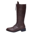 thumbnail image 2 of Women's Front Lace Up Side Zipper Knee High Work Boots, Wide Calf Tall Riding Boots for Street Daily Fall Winter Outdoor Travel Outfits Brown 43, 2 of 9