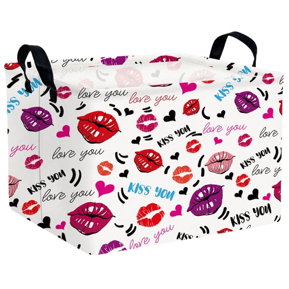 MYFLOCY Large Valentine Basket Empty Heart Basket for Gifts Collapsible Kids Storage Bins Decor(Mouth Black Love)