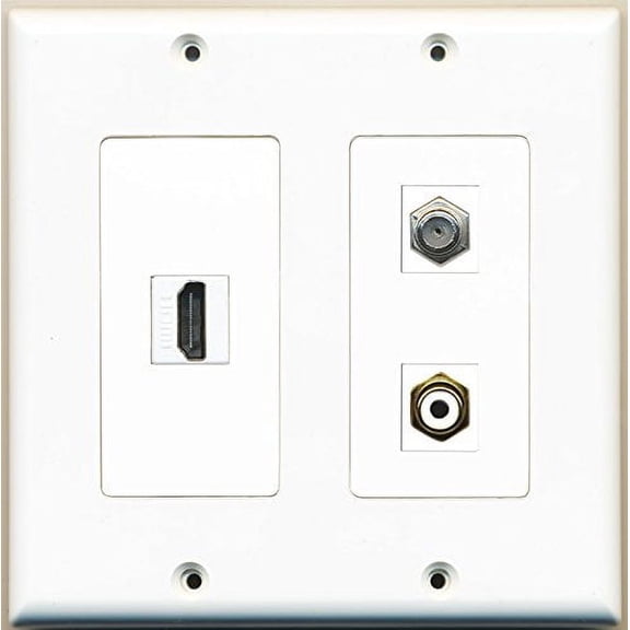 RiteAV - 1 Port HDMI 1 Port RCA White 1 Port Coax Cable TV- F-Type - 2 Gang Wall Plate