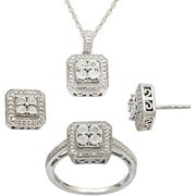 Diamond Accent Sterling Silver Cushion-Shape Pendant, Earrings and Ring Set
