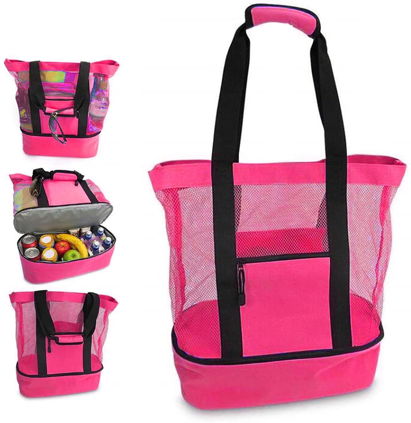 Royoo Large Mesh Beach Tote Bag with Zipper and Detachable Picnic Cooler Bag Beach Essentials