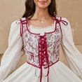 thumbnail image 3 of Women's Vintage Floral Corset Lace-Up Fishbone Print Vest Renaissance Pirate Costume, 3 of 5
